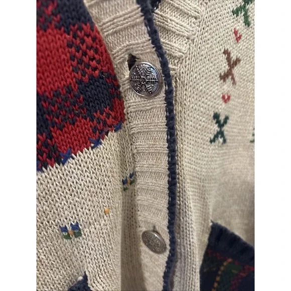 VTG Woolrich Cottage Core Cardigan Sweater Women's S Beige Patchwork - Picture 4 of 7